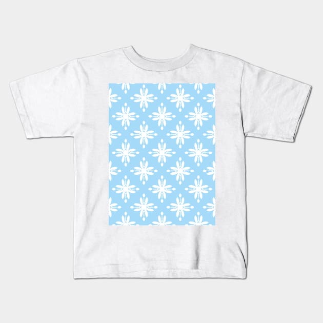 White pattern star-like bloom on ice blue Kids T-Shirt by Uniquepixx
